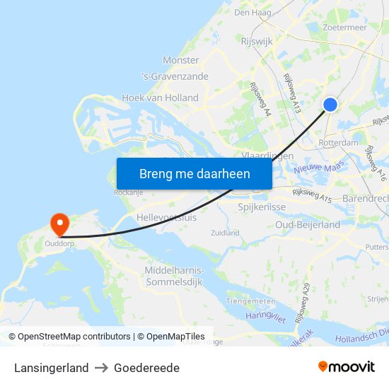 Lansingerland to Goedereede map