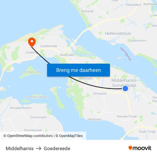 Middelharnis to Goedereede map