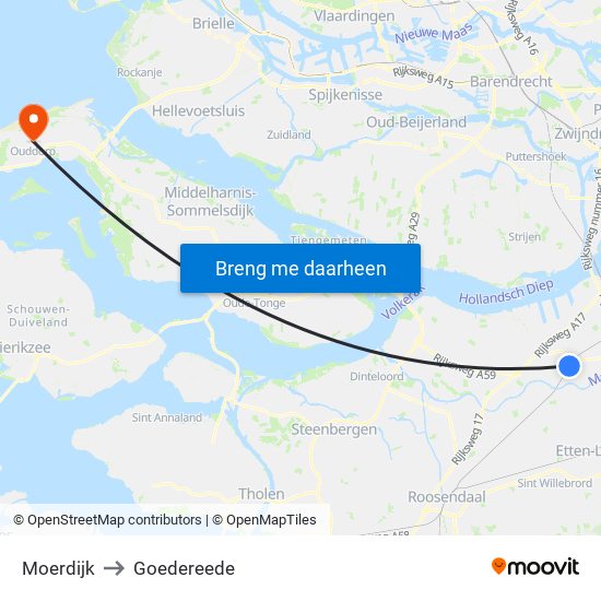 Moerdijk to Goedereede map