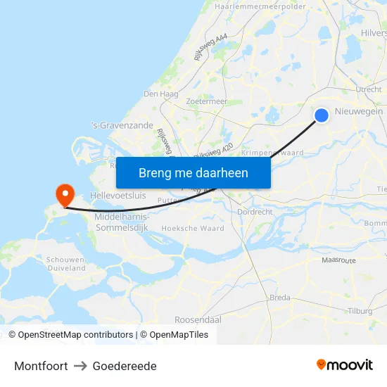 Montfoort to Goedereede map
