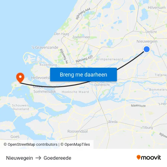 Nieuwegein to Goedereede map