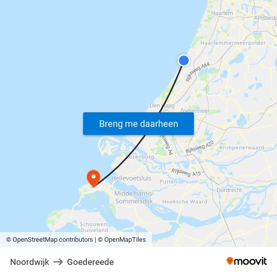 Noordwijk to Goedereede map