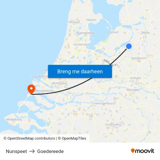 Nunspeet to Goedereede map
