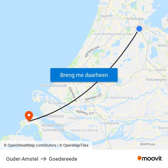 Ouder-Amstel to Goedereede map