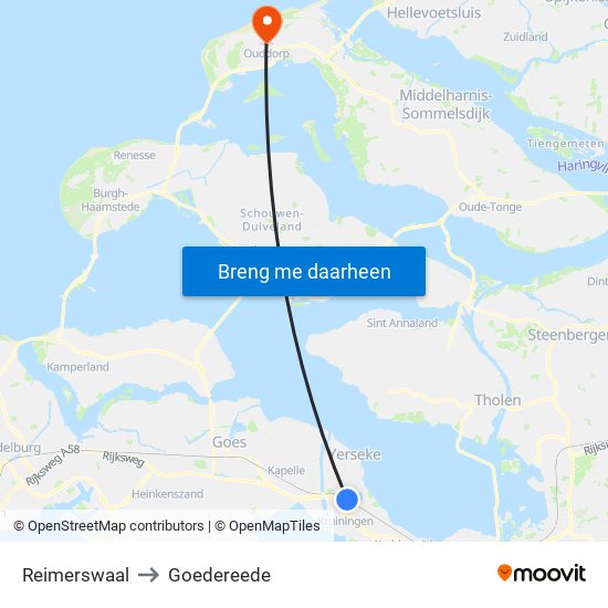 Reimerswaal to Goedereede map