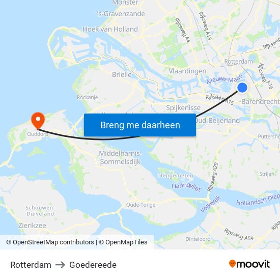 Rotterdam to Goedereede map
