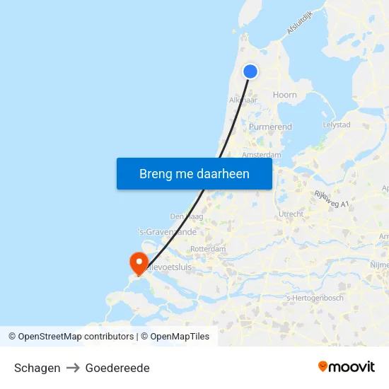 Schagen to Goedereede map