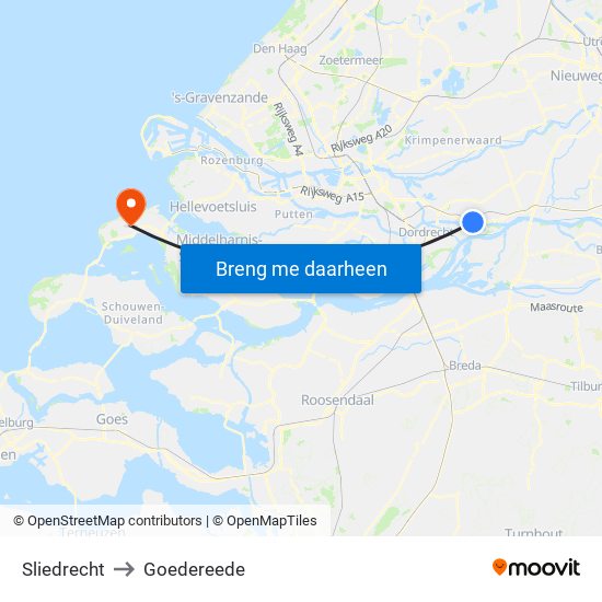 Sliedrecht to Goedereede map
