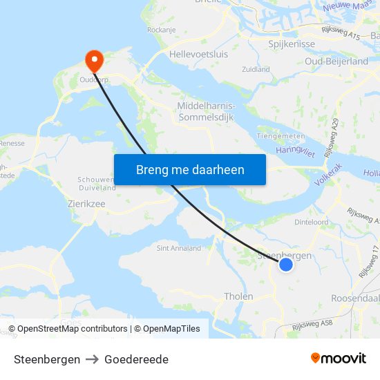 Steenbergen to Goedereede map