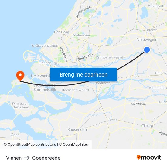 Vianen to Goedereede map