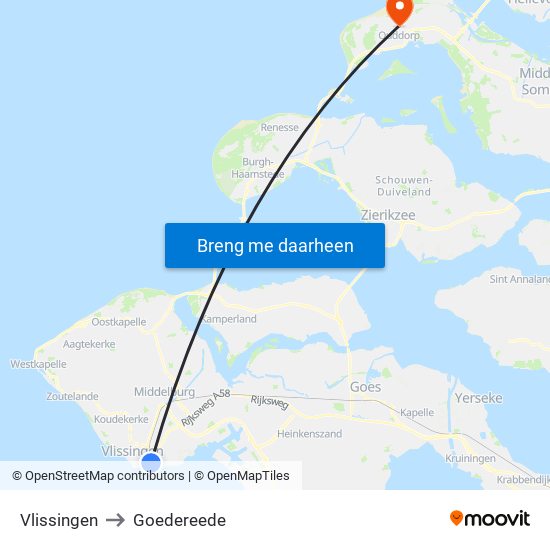 Vlissingen to Goedereede map