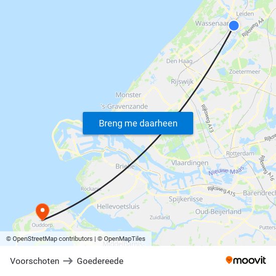 Voorschoten to Goedereede map