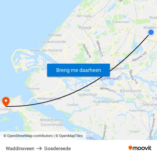 Waddinxveen to Goedereede map