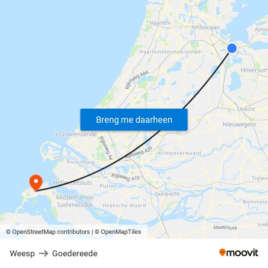 Weesp to Goedereede map