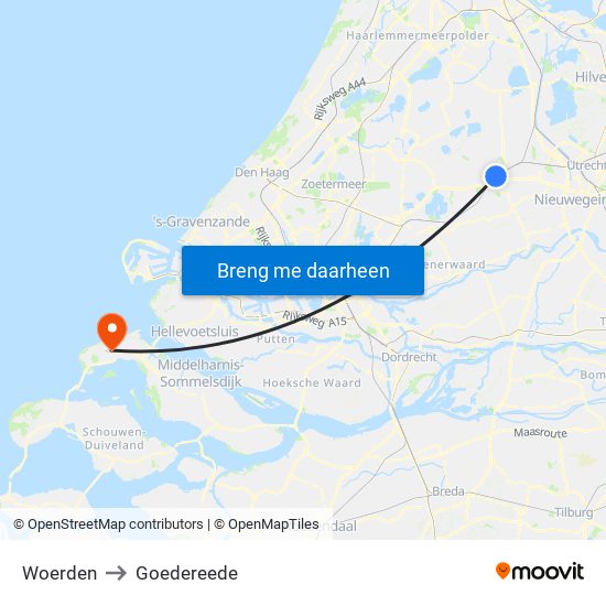 Woerden to Goedereede map