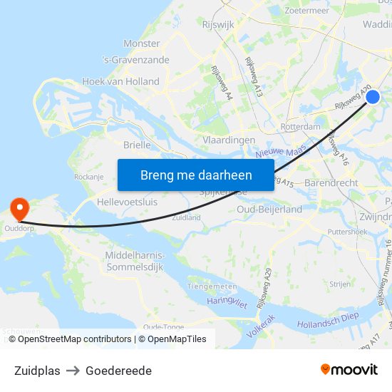 Zuidplas to Goedereede map
