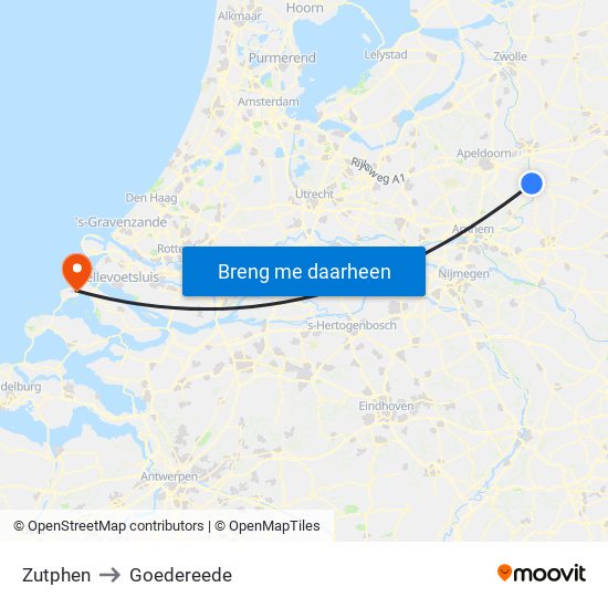 Zutphen to Goedereede map