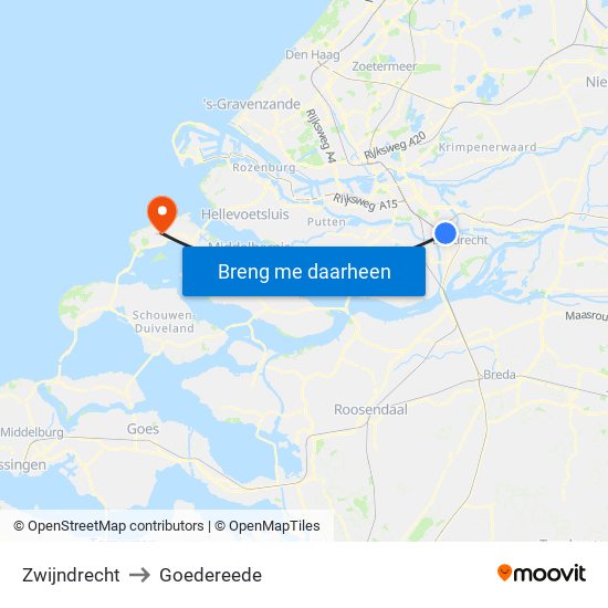 Zwijndrecht to Goedereede map