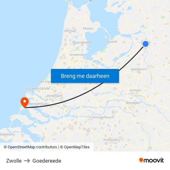 Zwolle to Goedereede map