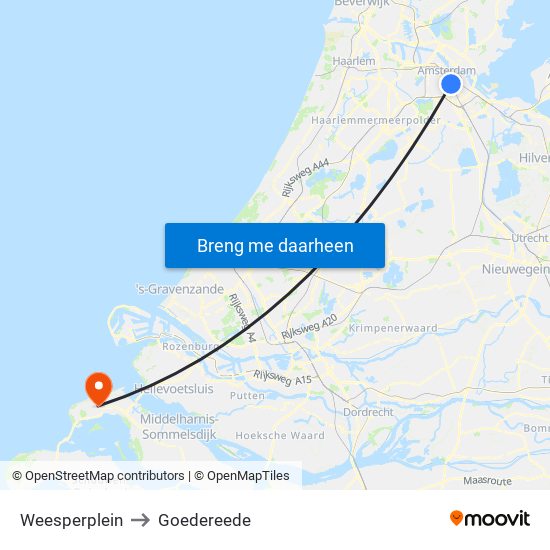 Weesperplein to Goedereede map