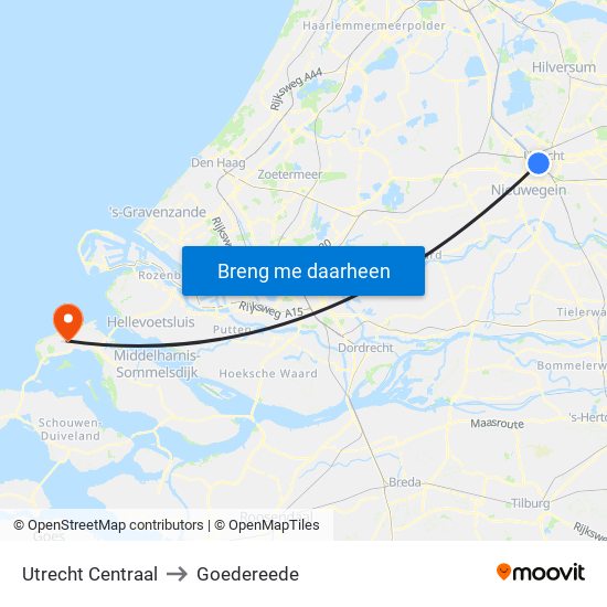 Utrecht Centraal to Goedereede map