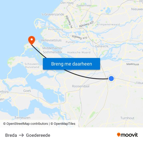 Breda to Goedereede map