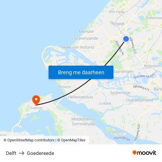 Delft to Goedereede map