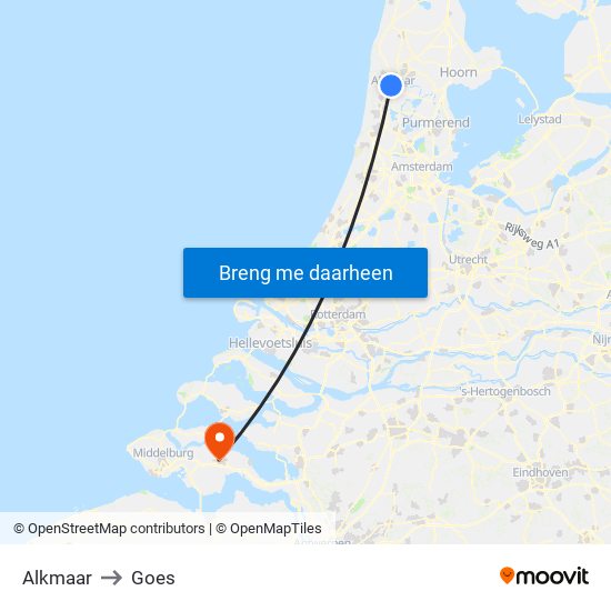 Alkmaar to Goes map
