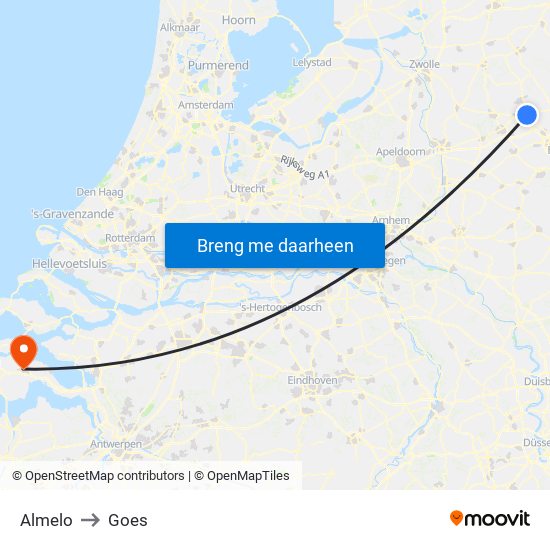 Almelo to Goes map