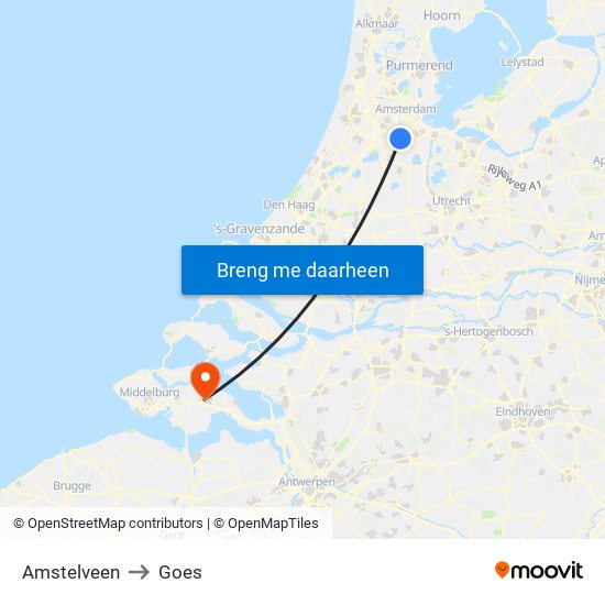 Amstelveen to Goes map