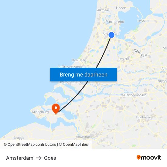 Amsterdam to Goes map