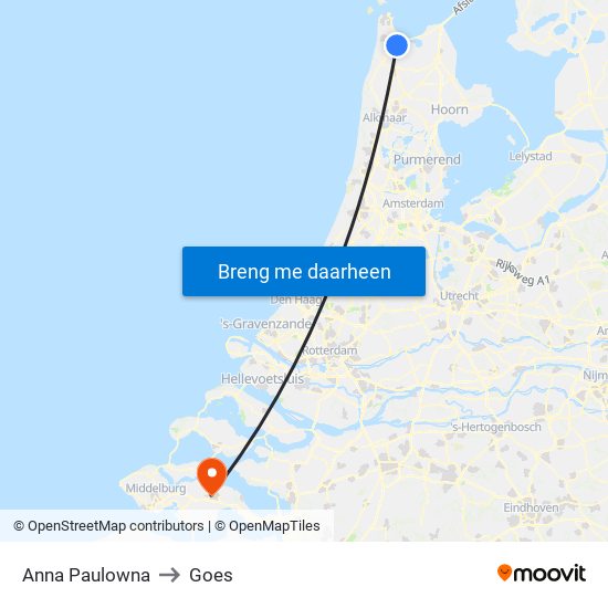 Anna Paulowna to Goes map