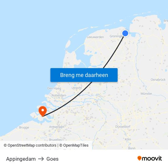 Appingedam to Goes map