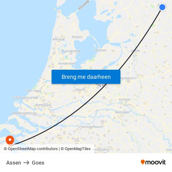 Assen to Goes map
