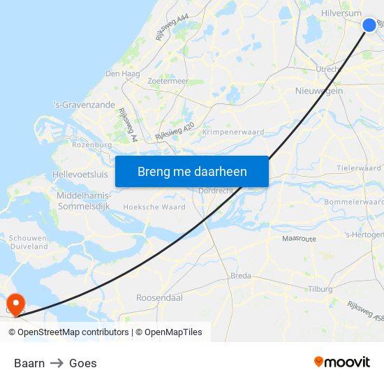 Baarn to Goes map