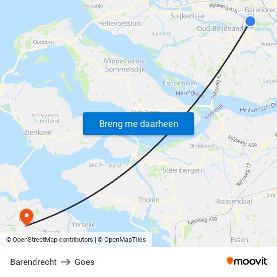 Barendrecht to Goes map