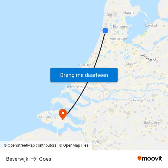 Beverwijk to Goes map
