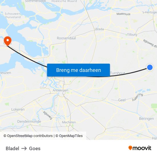 Bladel to Goes map