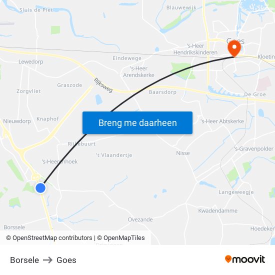 Borsele to Goes map