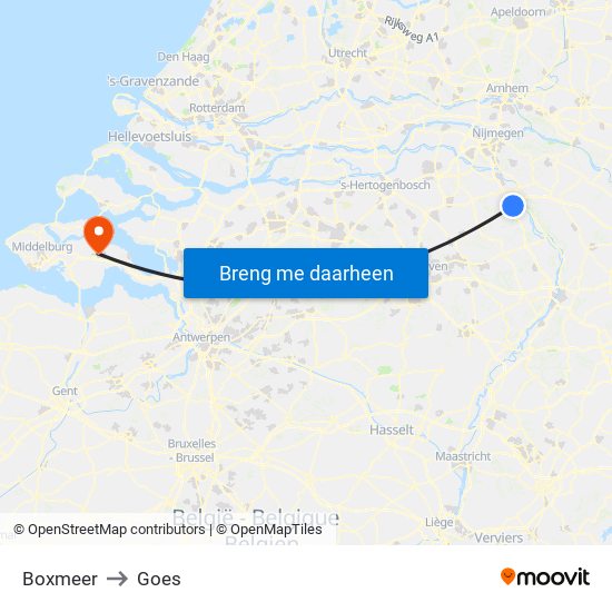 Boxmeer to Goes map