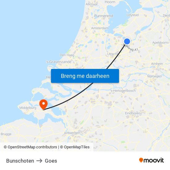 Bunschoten to Goes map