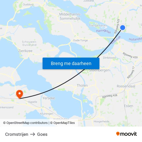 Cromstrijen to Goes map