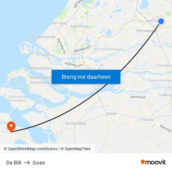 De Bilt to Goes map