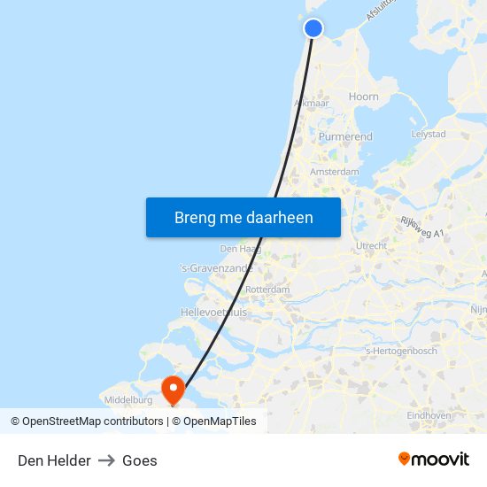Den Helder to Goes map