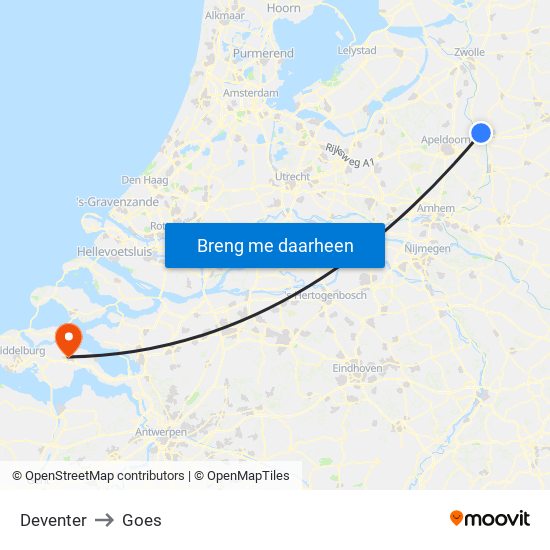 Deventer to Goes map