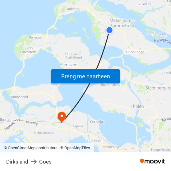 Dirksland to Goes map