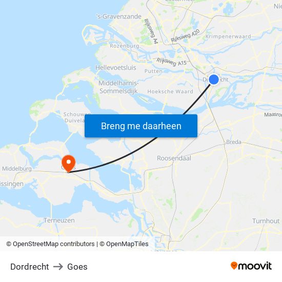 Dordrecht to Goes map