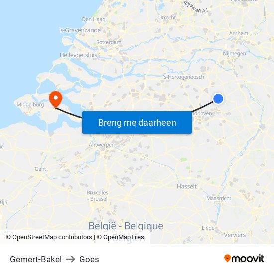 Gemert-Bakel to Goes map