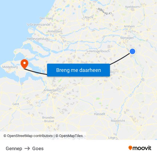 Gennep to Goes map