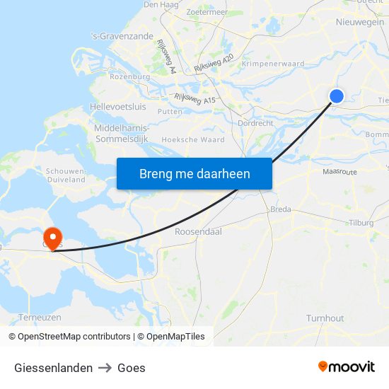 Giessenlanden to Goes map